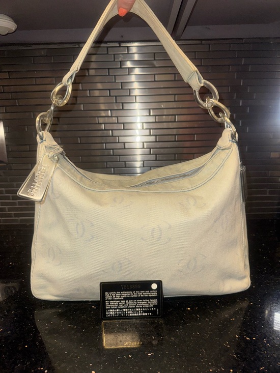 CHANEL Handbags - CHANEL Light Blue Denim Shoulder Bag